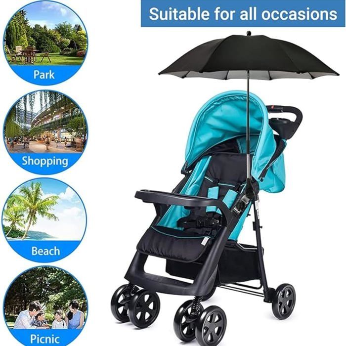 Porte-parapluie Rétractable Mxtech - Pour Guidon 2 à 2,5 Cm - Ajustable 360° - Pour Vélo, Poussette, Landau, MBC