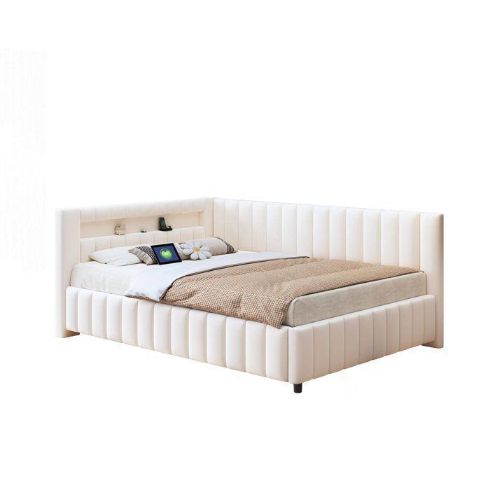 Canapé-lit 140x200cm - avec lit gigogne - velours - beige (matelas non inclus) | Leroy Merlin Canapé-lit 140x200cm - avec lit gigogne - velours - beige (matelas non inclus) | Leroy Merlin
