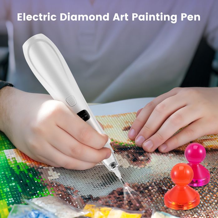 Stylo Électrique Diamond Painting Rechargeable - 3 Niveaux D'Aspiration, Batterie 400mAh, 2 Embouts - Accessoire Loisirs Créatifs - 7