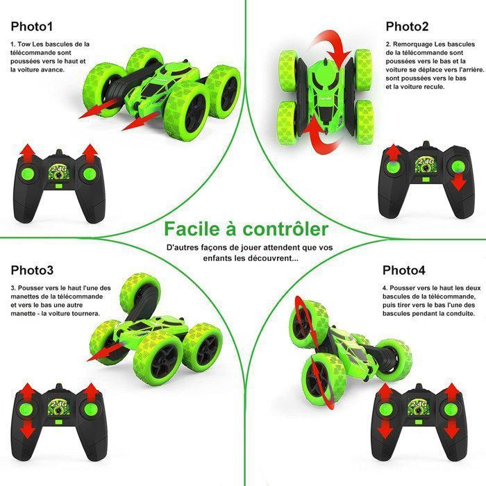 Fesexoul Voiture Telecommandé 360°Rotation, 4WD Stunt Car Avec 2 Ba Rechargeable 24ghz Voiture Cascadeuse Rc Voiture Amz B0b
