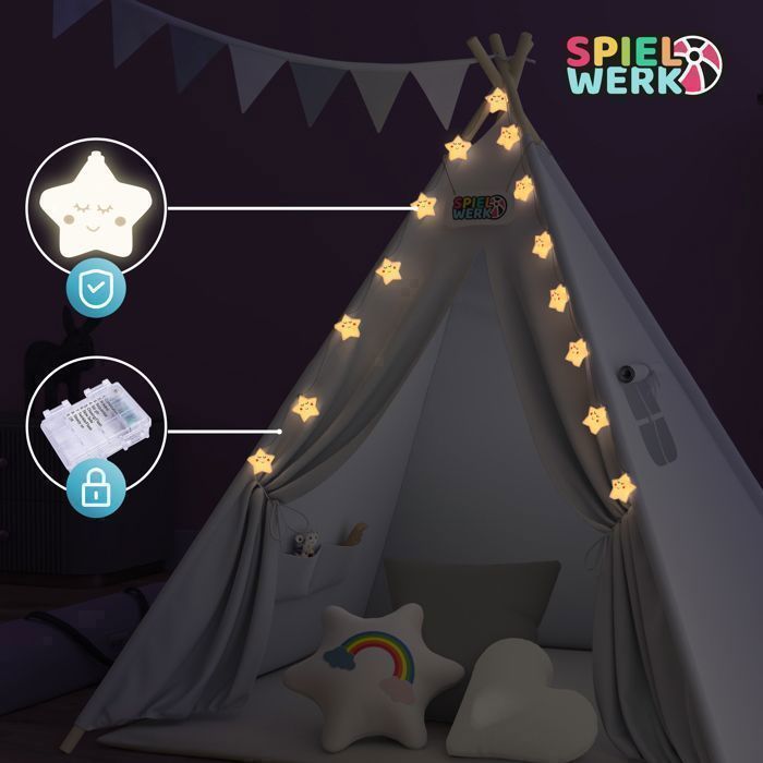 HOMASIS Tente de Jeu pour Enfants Indoor, Maison de Jeu avec Tapis & Lumières & Rideau & Drapeaux, Tente de Princesse en Coton et Polyester, pour Enfants de 3 Ans et Plus