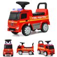 DREAMADE Camion de Pompiers Mercedes Benz Porteur avec Phare, Klaxon, Sirène d’Alarme, Espace de Rangement, pour Enfant-0