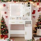 HZUANERI Coiffeuse avec Miroir et 10 Lumières LED Réglables, Table de Maquillage avec 2 Tiroir, 3 Étagères et 4 Compartiments Ouverts, Blanc