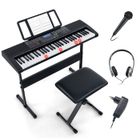Clavier Electronique 61 Touches Lumineuses avec Tabouret Pliable Réglable COSTWAY Microphone,Casque,Pupitre,Haut-Parleur,USB
