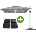 HABITAT ET JARDIN Parasol jardin déporté LED Alu Sun 3 Luxe - Carré - 3 x 3 m - Gris - Dalles lestées incluses