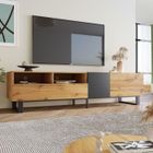MERAX Meuble TV-Banc TV 180 cm 2 tiroirs avec Placard - Pièds en Métal - Style Industriel Couleur naturel et noir - 180 x 38 x 50 cm