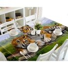 MOUTON MAISON DECO Nappe de table Motif la couple de tigre se repose sur le pierre 3D effect imperméable et antipoussière 140 x 200 cm