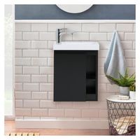 Meuble lave-mains noir vasque blanche - MOB-IN - Hampton - Bois - 42cm x 24cm x 53cm
