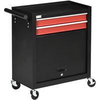 Servante d'atelier - caisse à outils - 2 tiroirs, coffre verrouillable - chariot d'atelier tôle acier rouge noir