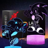 2 Pcs Veilleuse 3D Sonic Anime - Lampe à illusion LED 2 motifs et 16 couleurs changeantes Lampe de chevet, Noël Enfant Cadeau