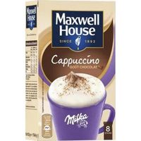 LOT DE 4 - MAXWELL HOUSE - Cappuccino Milka Café Soluble 8 sticks - Sachet de 154 g