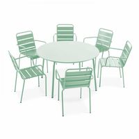 Ensemble table ronde et chaises de jardin en métal 6 places - OVIALA - Palavas - Design - Robuste - Sauge