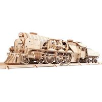 Maquette en bois - UGEARS - Train à Vapeur V-Express avec tendeur - 538 pièces - Beige