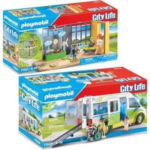 Lot PLAYMOBIL école + Bus Scolaire – Personnages Et Bâtiment – Occasion