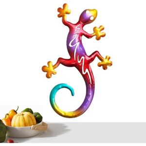 Grand Gecko Décoratif En Métal Forgé Artisanal, 50 Cm, Neuf, Coco Papaya