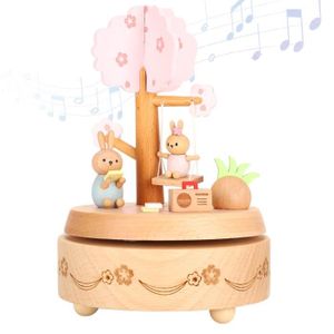 Boite à musique bois ange lapin - rose Trousselier -S95007