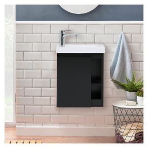 LAVE-MAIN Meuble lave-mains noir vasque blanche - MOB-IN - Hampton - Bois - 42cm x 24cm x 53cm