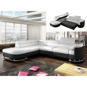 Canapé Dangle Convertible En Simili Mysen Blanc Et Noir