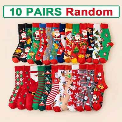 Lot De 20 Paires De Chaussettes De Noël Amusantes Et Colorées Pour Homme Et Femme, 20 Styles, Rouge, Blanc, Vert., Taille Unique