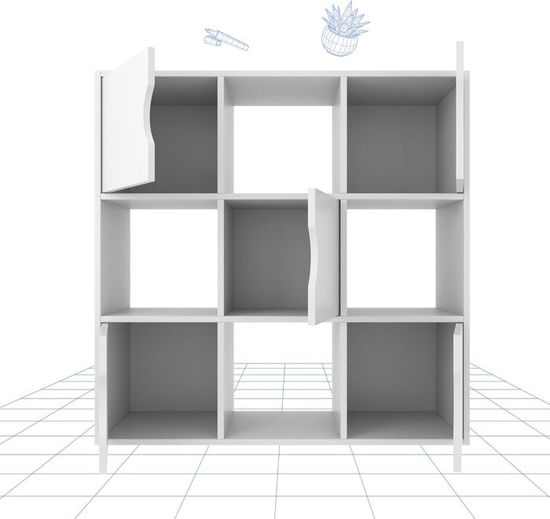 Meerveil Étagère Rangement 9 Cubes Bibliothèque Bois - 4 Ouverts + 5 Avec Portes - Blanc 90x30x90 Cm Moderne