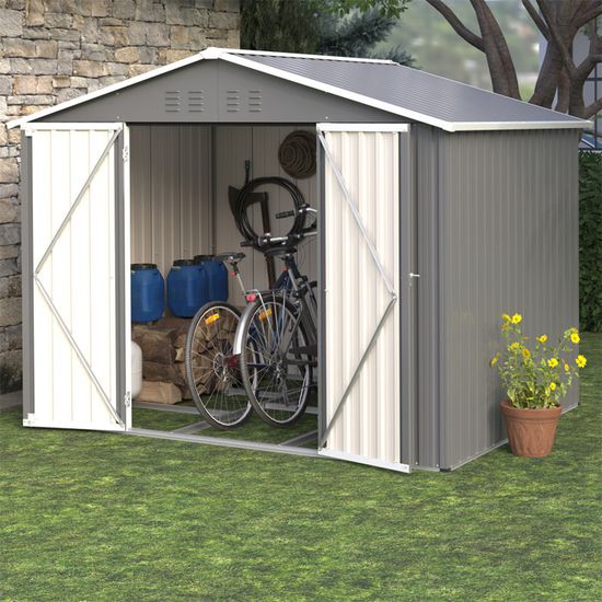 Abri De Jardin Métal 229x180x191 Cm Anthracite - Portes Pliantes, Aéré, Pour Outils, Tondeuse, Vélo - 3