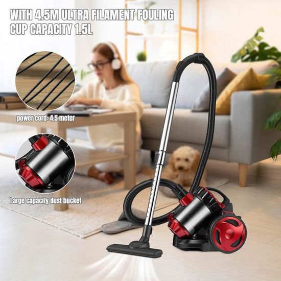 Aspirateur Sans Sac 2500W 1.8L - Puissant Cyclonique Avec Brosse Rotative Et Filtre HEPA Pour Poils D'Animaux
