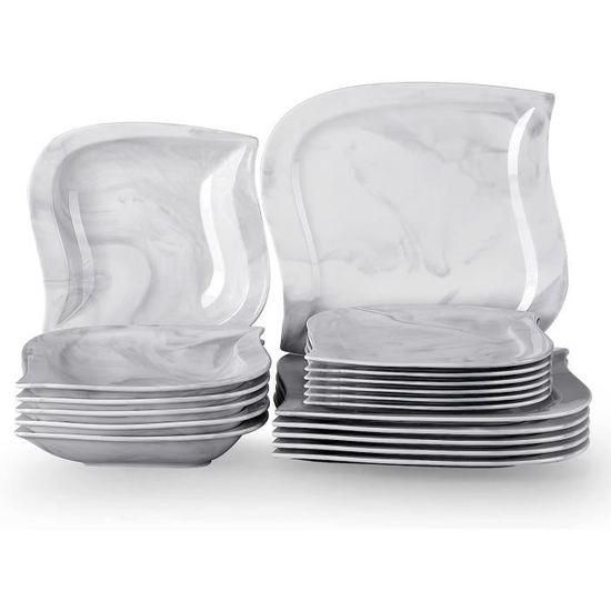MALACASA Série Elvira, 12 Pcs Service de Table Porcelaine Marbre MALACASA Série Elvira, 12 Pcs Service de Table Porcelaine Marbre