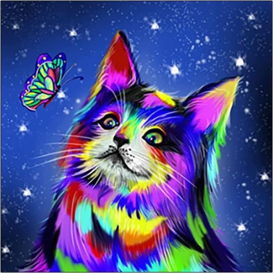 Kit Diamond Painting Chat Blanc - 30x30 Cm - Perles Rondes 5D - Loisir Créatif, Décoration Murale