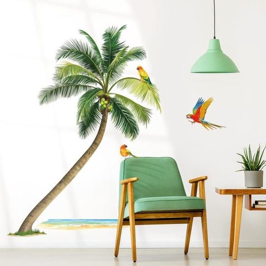 Stickers Muraux Palmier Tropical Wondever - 2 Feuilles 30x90cm | Autocollants Déco Pour Chambre, Salon | Faciles à Poser Sans Trace