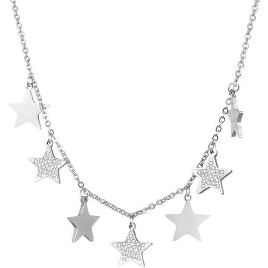 Collier Long Femme En Acier Inoxydable Doré - Pendentif Lune Et Soleil - Thème Galaxie - 46-50 Cm - Neuf Avec étiquettes