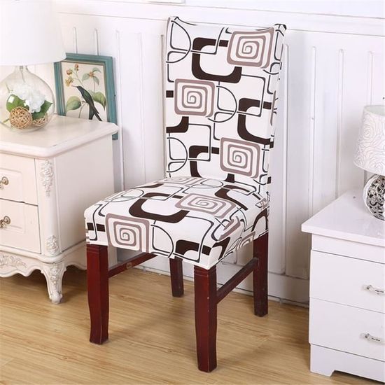 Rétro Housse de Chaise Élastique avec Motif de Forme Carré pour Banquet