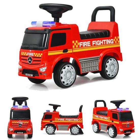 DREAMADE Camion de Pompiers Mercedes Benz Porteur avec Phare, Klaxon, Sirène d’Alarme, Espace de Rangement, pour Enfant