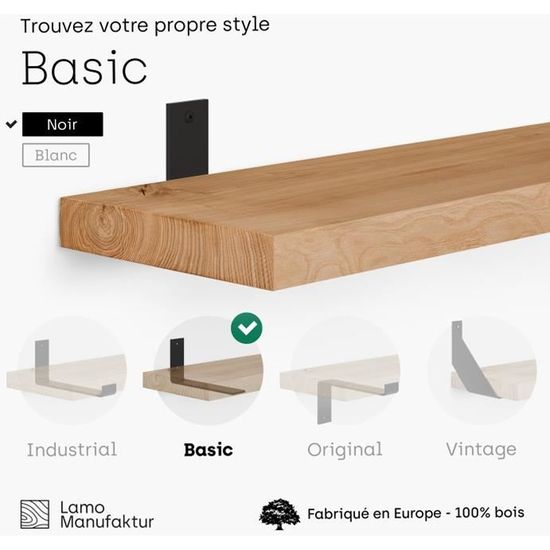 LAMO MANUFAKTUR 90cm Étagère murale flottante en bos massf - style