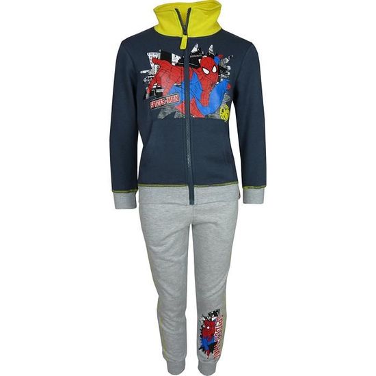 Survêtement Spiderman Garçon - Veste Zippée Et Pantalon - Gris Clair - Imprimé Marvel