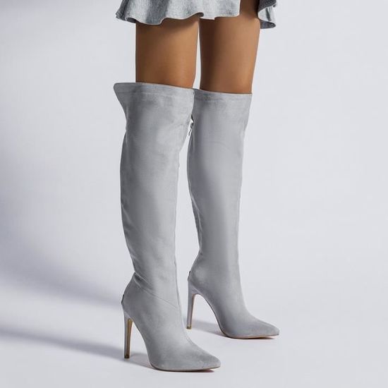 Bottes à Talons Hauts Plateforme - Gris Daim, Détails Cloutés - Taille 7.5 B/M