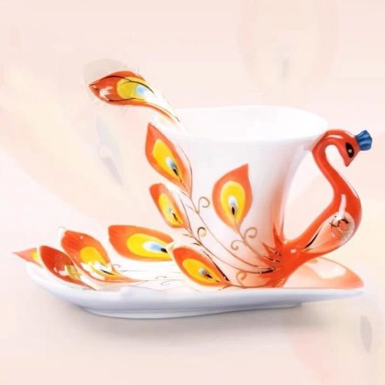 Tasse à Thé Et Café En Porcelaine Fine Avec Soucoupe Et Cuillère - Bord Doré Élégant, Service Raffiné