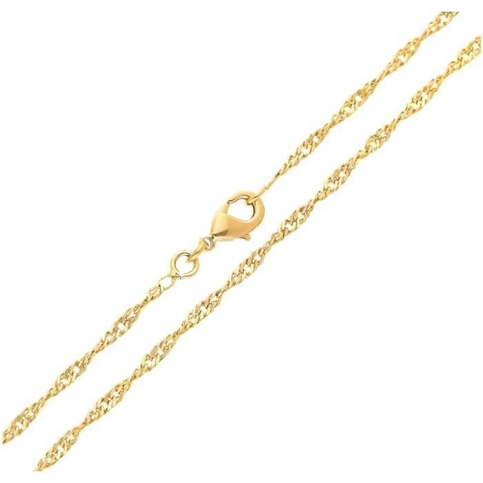 Chaîne de Cou - Femme - Maille Torsadée - 55 cm - 1 8 mm - Plaqué Or Jaune 750/1000 - 3 Microns