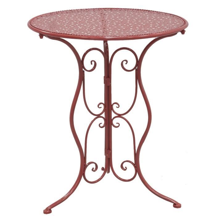table de jardin ronde en métal rouge - aubry gaspard - essentiel - 60x60x70 cm