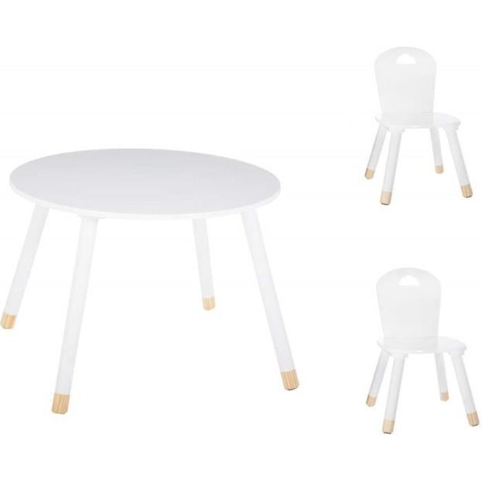 Set Table douceur blanche + 2 chaises douceur blanches Atmosphera