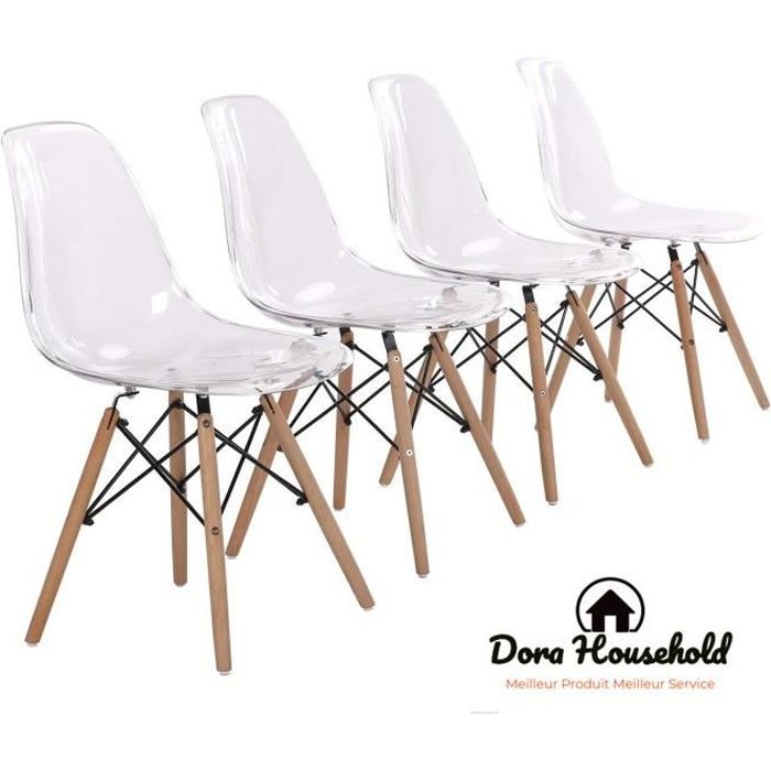 Dora Household Lot de 4 chaises Transparent design tendance rétro bois chaise de salle à manger