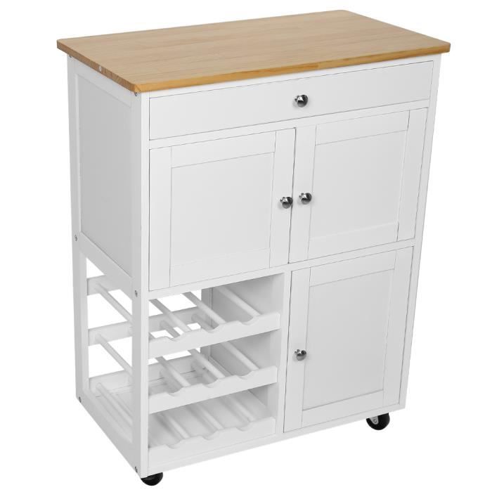 DESSERTE DE CUISINE BILLOT DE CUISINE Cuisine de Service Roulant Grande Armoire de Rangement Blanc