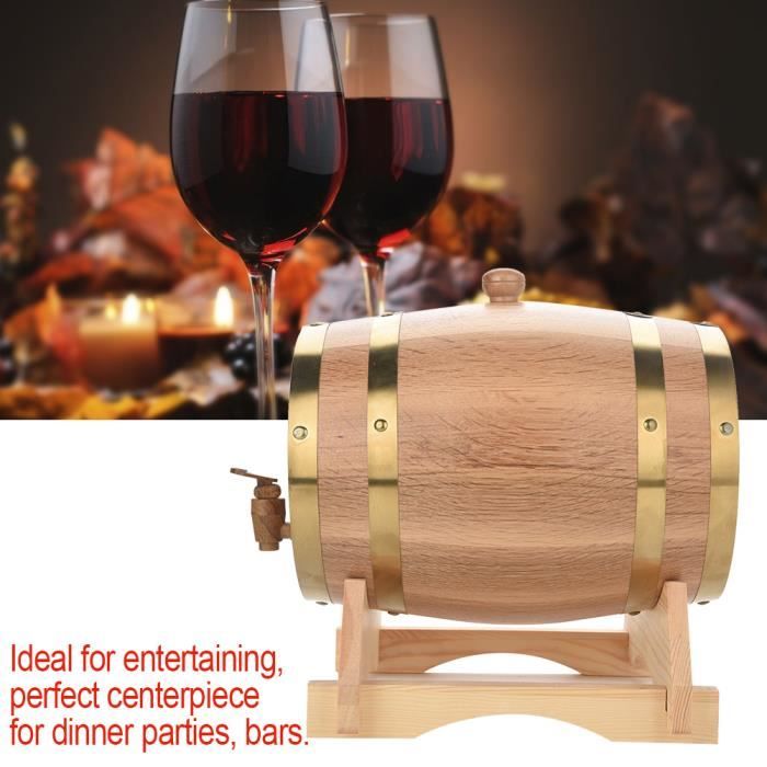 Tonneau de Vin en Bois de Chêne avec Support Récipient pour Vin Distributeur à Vin en bois Fût à Vin pour Stockage de Vins Prat