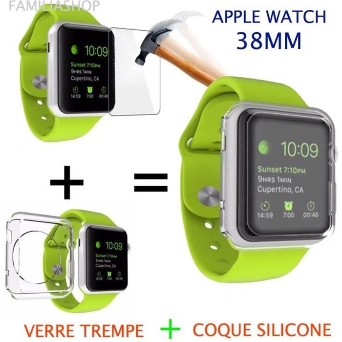 Coque protection transparent souple silicone gel apple watch 38MM + Verre trempé