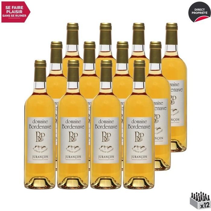 Jurançon Moelleux Le Plaisir Partagé Gros Manseng Blanc 2019 - Lot de 12x75cl - Domaine Bordenave - Vin Doux AOC Blanc du Sud-Ouest