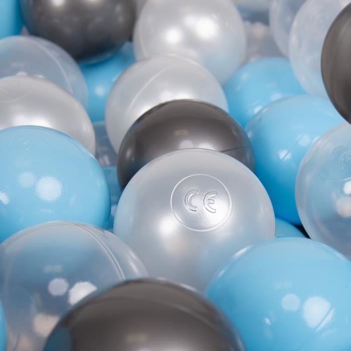 KiddyMoon 100 ∅ 7Cm L'ensemble De Balles Plastique Pour Piscine Enfant Fabriqué En EU, Transparent/Argenté/Perle/Baby Blue