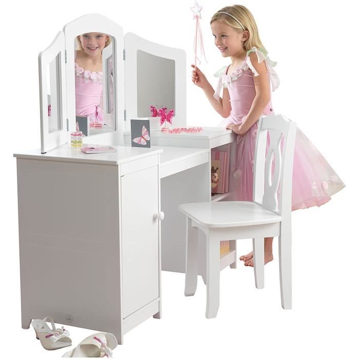 KidKraft 13018 Coiffeuse en bois Deluxe incluant chaise et miroir, chambre enfant, meuble 140609