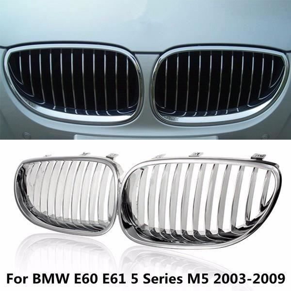 U 2Pcs Calandre Grills Avant Pour BMW E60 E61 Séries M5 03-09 525xi 528i 535i Argent Ve62023