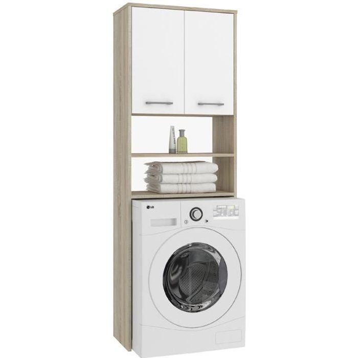 LENA | Meuble pour machine à laver 180x64x30 cm | Espace de rangement buanderie/lave linge/salle de bain avec étagères |