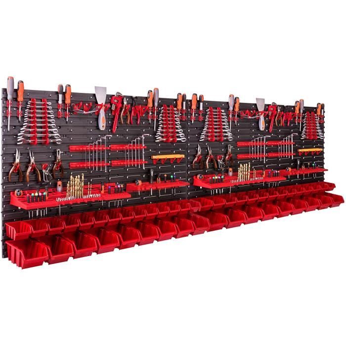 Système de rangement mural 230 x 78 cm Support à outils 46 pièces Étagère de rangement modulable pour outils avec boites de ran 36