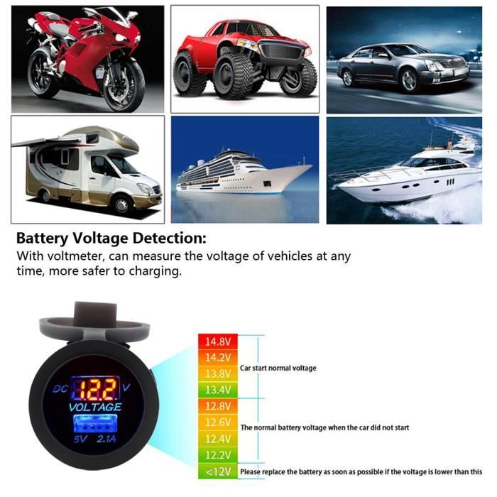 Ashata Voltmètre USB 12 / 24V 2.1A voiture adaptateur chargeur USB prise de courant voltmètre pour RV moto bateau lumière rouge